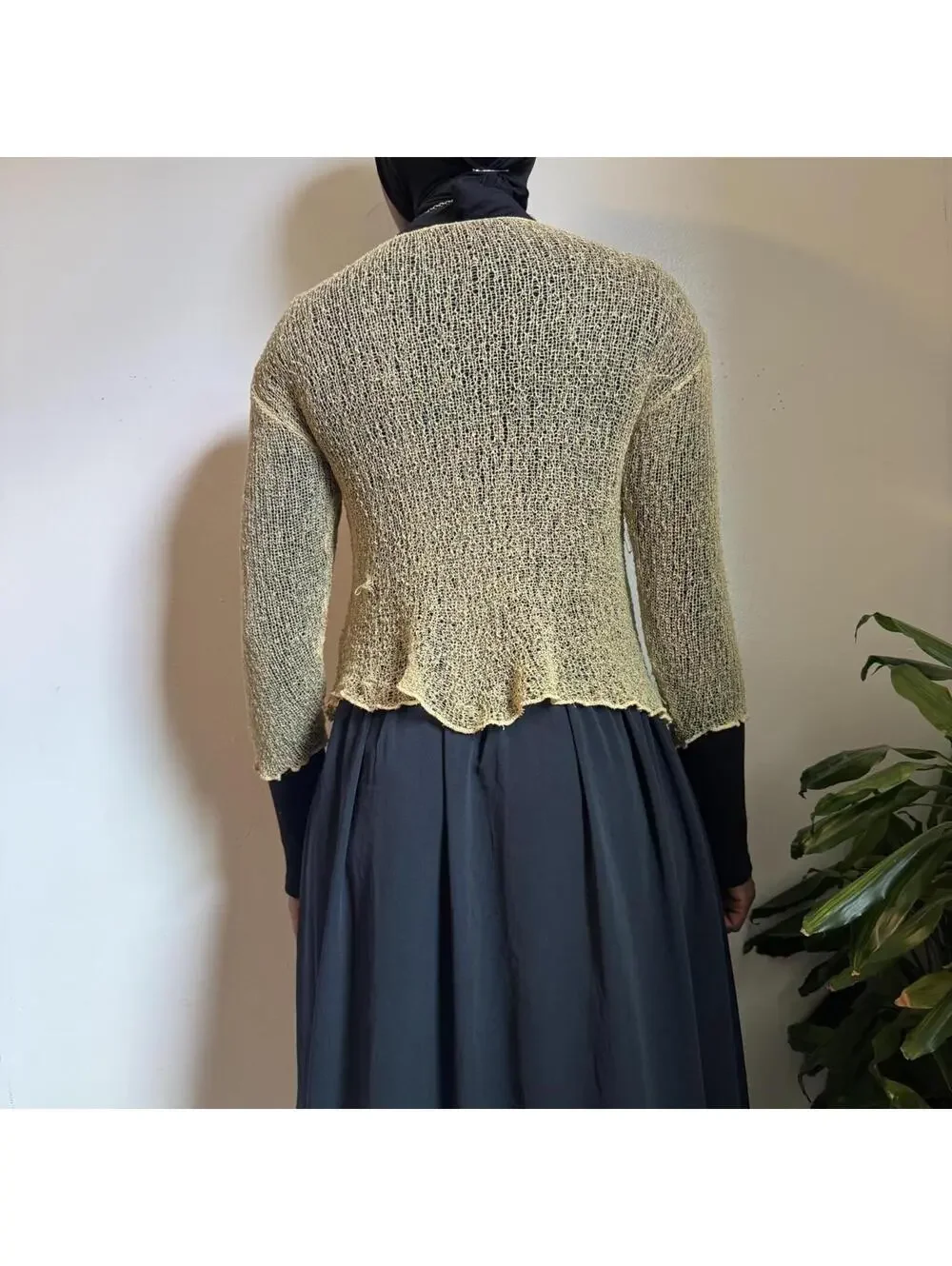 Y2K‎ Open Knit Mesh Shrug Cardigan Tie Front fits like L
